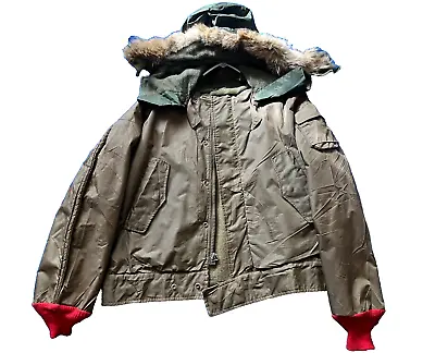 Rare Vintage 40's USN Department Cold Weather Deck Jacket Coyote Fur Hood L • $600