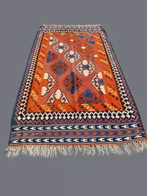 Antique Wool Flat Woven Reversible Kilim Tribal Turkish Area Rug 5.5ft X 9.5ft • $149.99