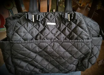 StorkSak London Black Quilted Large Diaper Bag Nappy Bag Tan Liner  • $18.96