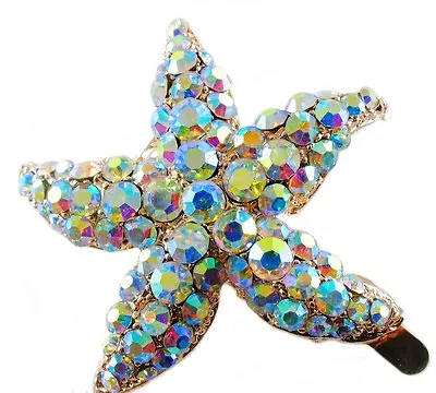 Magnet Hair Clip Use Swarovski Crystal Hairpin Starfish Seastar Mermaid Gold AB • $13.99