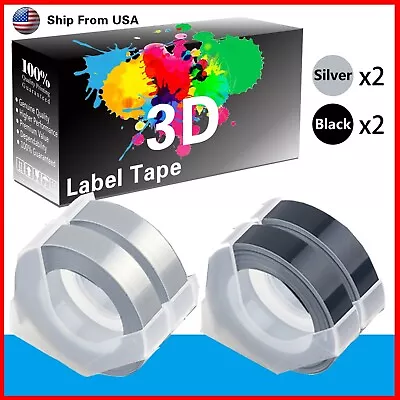 (2Silver+2Black) Label Tape 3D Work For Dymo Maxi 1755 Makers • $10.99