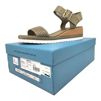 Django & Juliette Imari-Khaki Weaved Leather Wedged Sandals Size EU39 AU8 UK6 • $99