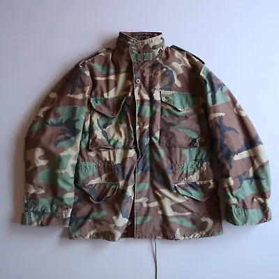 Vtg USGI US ARMY SURPLUS M65 FIELD JACKET WOODLAND CAMO COLD WEATHER COAT Brass • $135