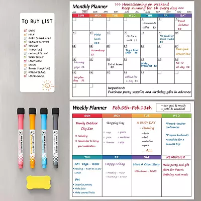 3 Pack Magnetic Dry Erase Calendar White Board For Fridge - Monthly & Weekly Pla • $14.64