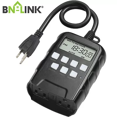 BN-LINK 7 Day Outdoor Heavy Duty Digital Programmable Timer Dual Outlet 8 On/Off • $15.99