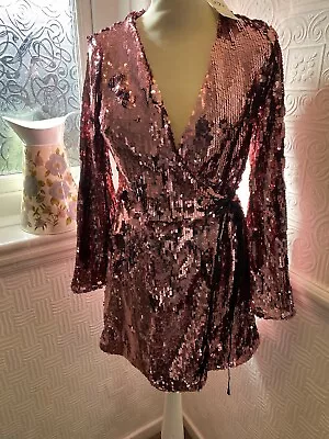 Miss Selfridge Dress Size 6pink Sequined Wrap Dress Bnwt Occasion • $27.35