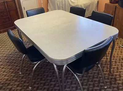 1950s Chrome Mid-Century Modern  Gray Formica Kitchen Dinette Table & 5 Chairs • $1800