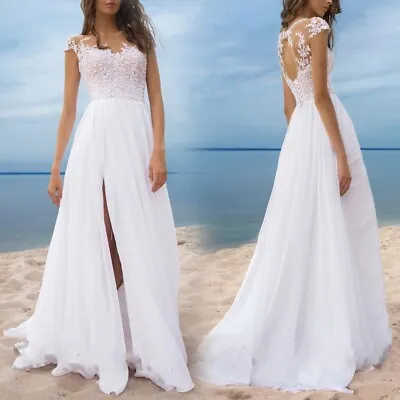 Charming White Lace Evening Formal Party Ball Gown Bridesmaid Dress With V Neck • £19.24