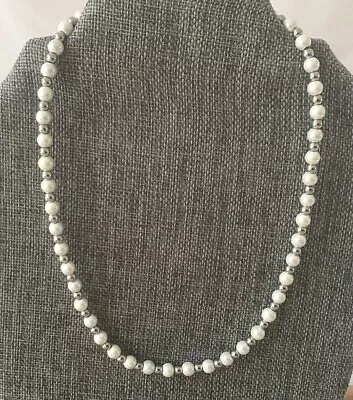 Men's Women's Silve Magnetic Hematite White Pearl Magnetic Bead Necklace Strong! • $40.99