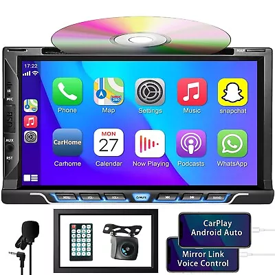 Double 2 Din 7  Touch Screen Car Stereo DVD CD Player Apple Carplay Android Auto • $117.39