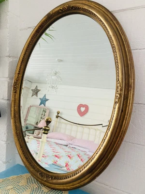 £65 • Buy Beautiful Vintage Gold Leaf Baroque Style Oval Bevelled Edge Mirror