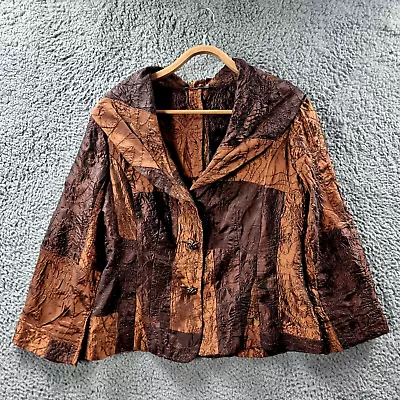 Mixit Womens Crop Jacket Size 14 Brown Bronze Satin Patchwork 3/4 Sleeve • $28.95