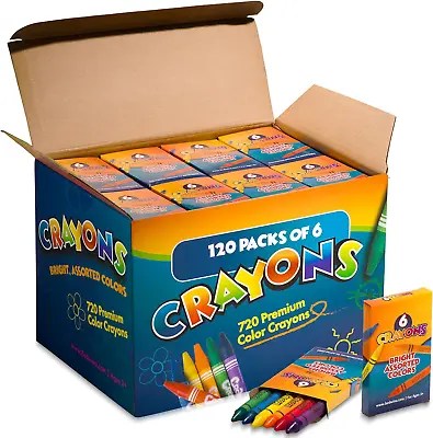 Bulk Crayons - 720 Crayons! Case Of 120 6-Packs Premium Color Crayons For Kids • $38.01