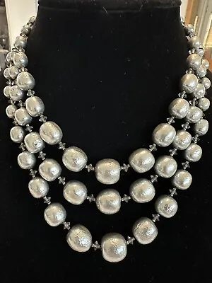 Miriam Haskell Signed Triple Strand Graduated Baroque Faux Pearl Necklace • $295