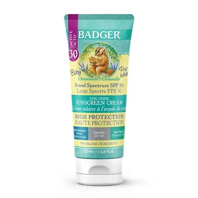 Badger Baby Chamomile Sunscreen Cream 87 Ml - Broad Spectrum SPF 30 Zinc Oxide • £15.55