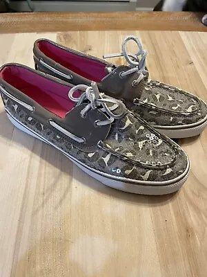 Sperry Top Sider Women 7.5 Shoes Taupe Leopard Sequins • $22