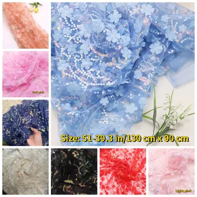 3D Mesh Lace Sequins Fabric Floral Embroidered Shiny For Dress Party Wedding • $13.99