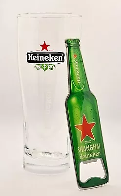 New Heineken 285ml Beer Glass & Heineken Shanghai Bottle Opener Nucleated Glass  • $19.99