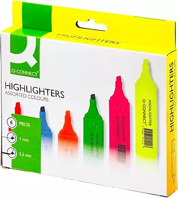 Highlighter Pens Assorted Colour Highlighter KF01909 Pack Of 6 By Q-Connect • £4.99