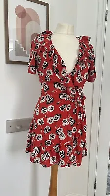 Iconic Topshop Kate Moss Red Pansy Print Floral Wrap Dress Size 10 Vgc • £49.99