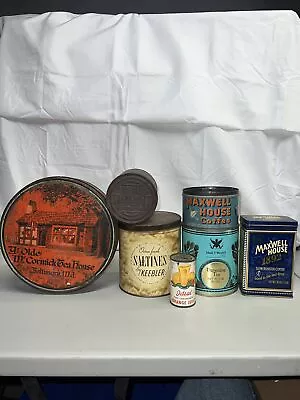 Lot Of 7 Vintage Advertising Tins Keebler Maxwell House Tender Leaf Tea +++ • $6.77