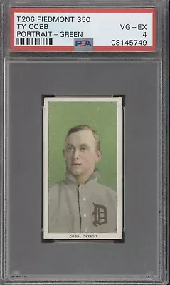 1909-1911 T206 Piedmont 350 Portrait Green Ty Cobb VG-EX PSA 4 • $6500