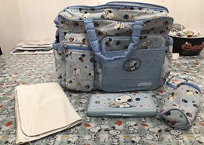 Peanuts Baby Snoopy Blue Large Diaper Bag And Wipe Case Vintage • $95