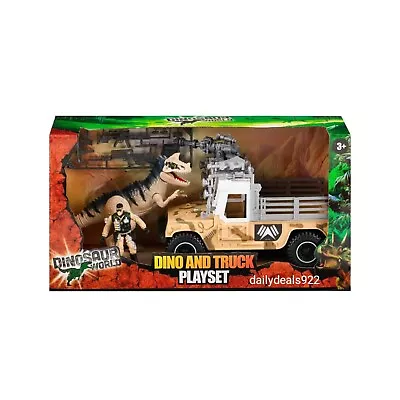 Dinosaur World Dino & Truck Playset With Military Accessories Xmas Gift For Kids • £17.95