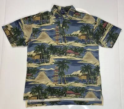 VINTAGE Nautica Island All Over Print AOP Polo Shirt Men Small Multicolor 90s • $19.95