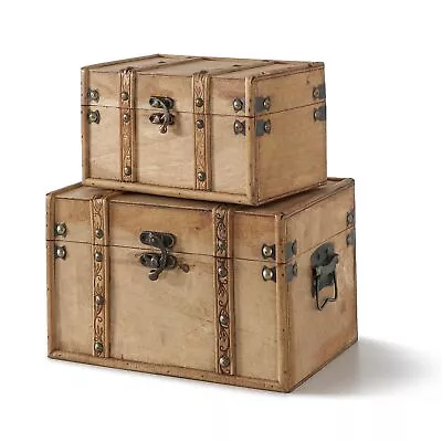 Natural Treasures Wooden Storage Boxes - Set Of 2 Vintage Decorative Wood Ch • $69.71