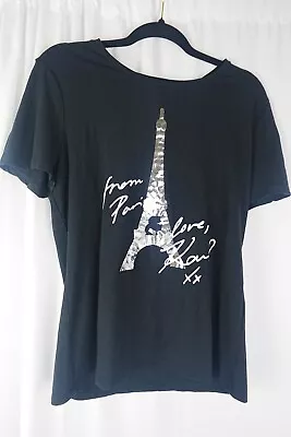 KARL LAGERFELD Women’s Medium Black T-Shirt Tee Graphic Print Eiffel Tower Paris • $18