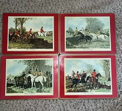 4-VTG Pimpernel Hunting Cork Placemats Made In England Hand Painted J F Herring • $25