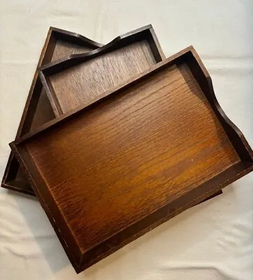 Vintage Lot Of 3 Carver Hedberg Matching Oak Stackable Desk Trays Dovetail Joint • $24.99