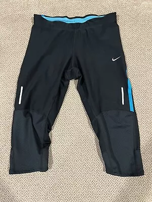 Mens Nike 3/4 Jock Black Blue Spandex Bodybuilding Tights Compression Pants XS • $15.60