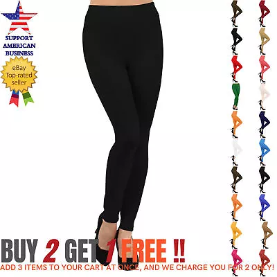 Fleece Lined Leggings For Women Winter Warm Pants Solid Colors Stretchy Legging • $8.75