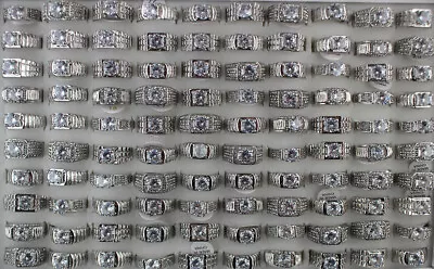 Wholesale Bulk Lots 40pcs Silver P Filled Rhinestone Cubic Zirconia Men Rings • $28.28