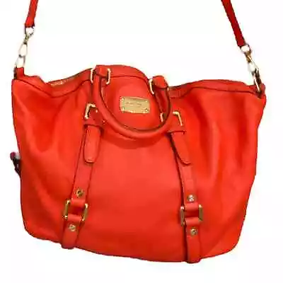 MK MICHAEL KORS BEDFORD MANDARIN RED LEATHER SATCHEL CROSSBODY W/ Gold Hardware • $69.95