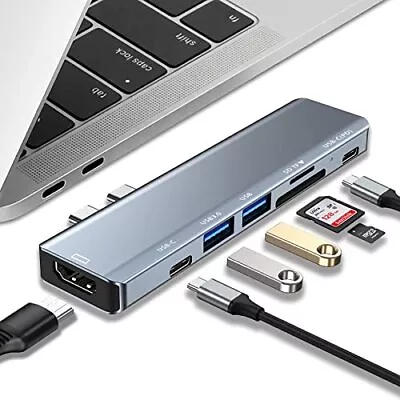 USB C Hub 7 In 2 For MacBook Air Pro M1 USB C Adapter With 4K HDMI USB 3.0 • £25.78