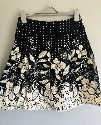 Wallis 100% Cotton Floral Print Black White Midi Zipped Skirt Size 10 • £4.90