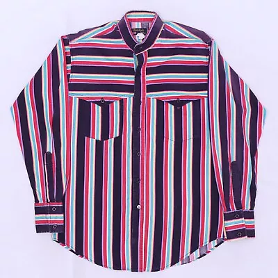 C5500 VTG Ruddock Men's Striped Western Brushpopper Shirt Made In USA Size M • $19.99