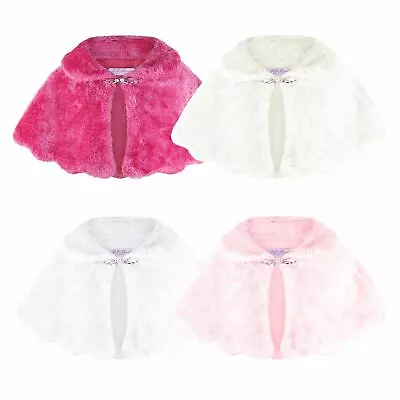 GIRLS FAUX FUR SHOULDER CAPE BRIDESMAID TIPPET BOLERO WRAP STOLE SHRUG 6m-12 Y • £11.95