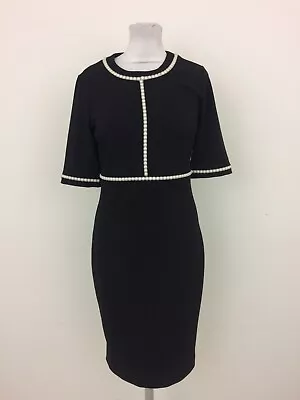 Karl Lagerfeld Women's Dress Size 4 Black Pearl Trim Sheath Short Sleeve Used F1 • £10.50