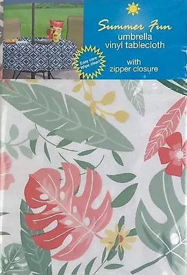 Tropical Floral  Vinyl Tablecloths Umbrella Hole W/Zipper 52 X 70  Multi Color • $16.99