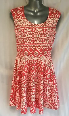 Dress REBEL SUGAR Women Tribal Casual M Short Stretch Knit Coral Pink A-Line • $18.99