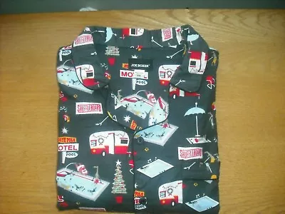 Mens/Womens NWT Joe Boxer Flannel Pajama Set Button-Up Wonky Reindeer Sz:L-XL • $32.90