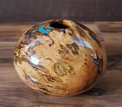 Mesquite Burlbowl With Turquoise & Copper Inlay One Of A Kind Signed...Awesome • $169.95