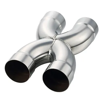 Universal Dual 3  In/Out Crossover X Pipe Exhaust Tip 12  Length Stainless Steel • $48