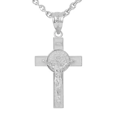 .925 Sterling Silver St. Benedict Crucifix Large (1.60 ) Pendant Necklace • $29.99