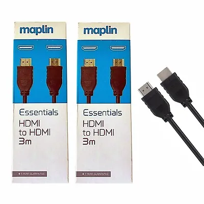 2 X Maplin Essential 3 Meter HDMI 1.4 Specification Compliant Cable • £7.99