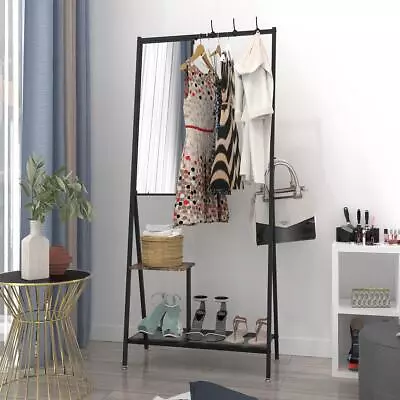 Coat Rack With Mirror Shoe Storage Aluminum Frame For Living Room • $98.93